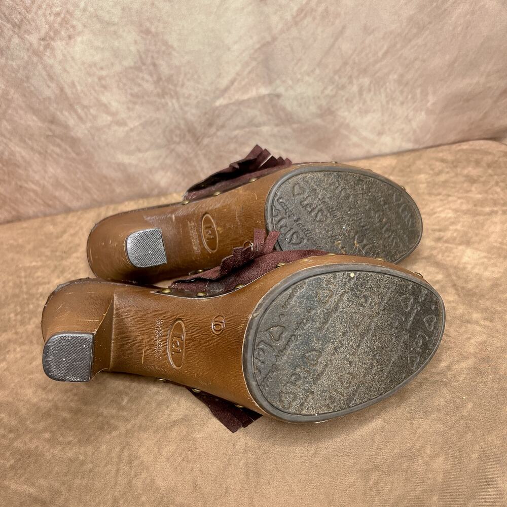 Vintage Y2K l.e.i Annetteco Fringe Clogs High Heel Studded Indie Euro McBling - Picture 8 of 13